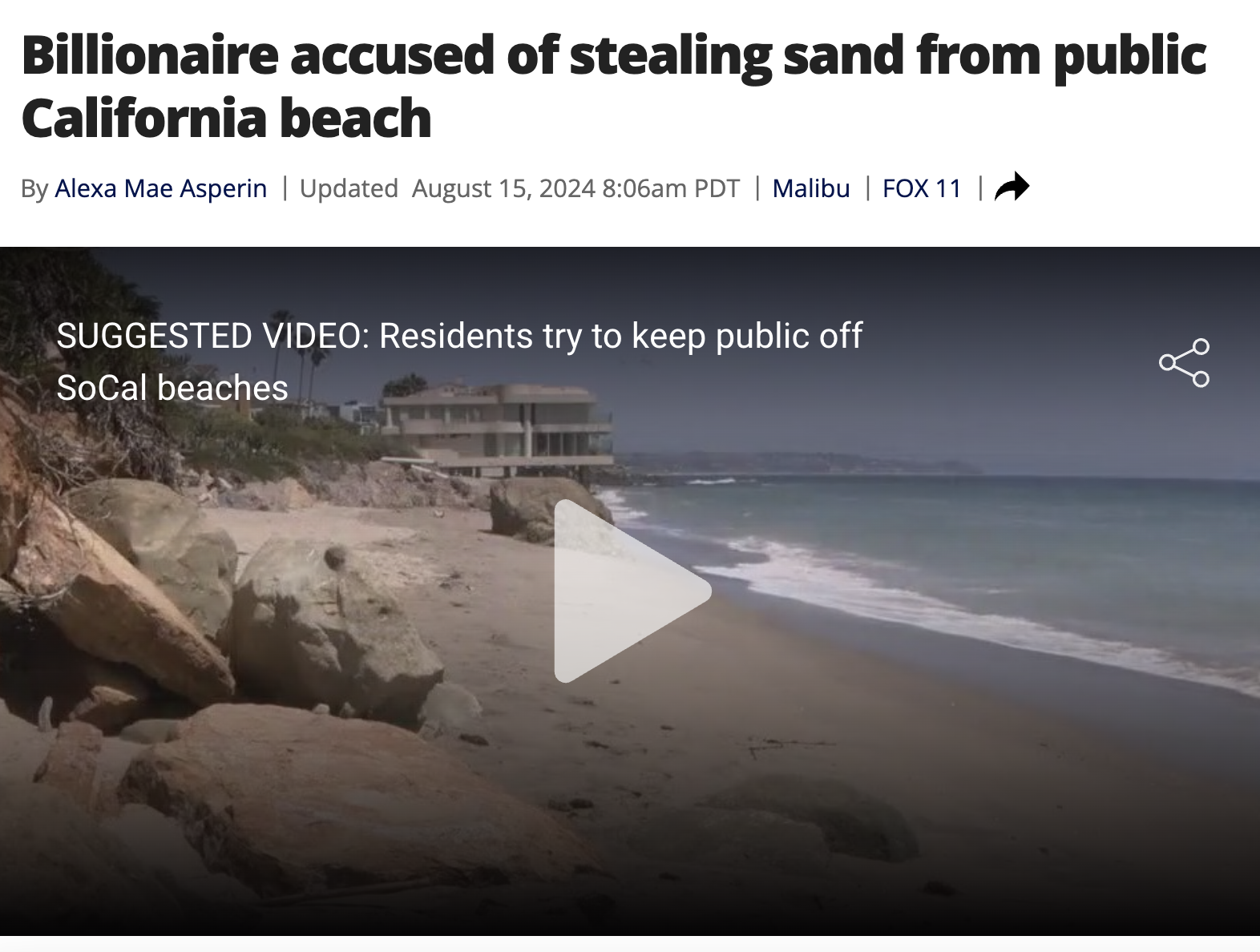 beach ridge - Billionaire accused of stealing sand from public California beach By Alexa Mae Asperin | Updated am Pdt | Malibu | Fox 11 Suggested Video Residents try to keep public off SoCal beaches go